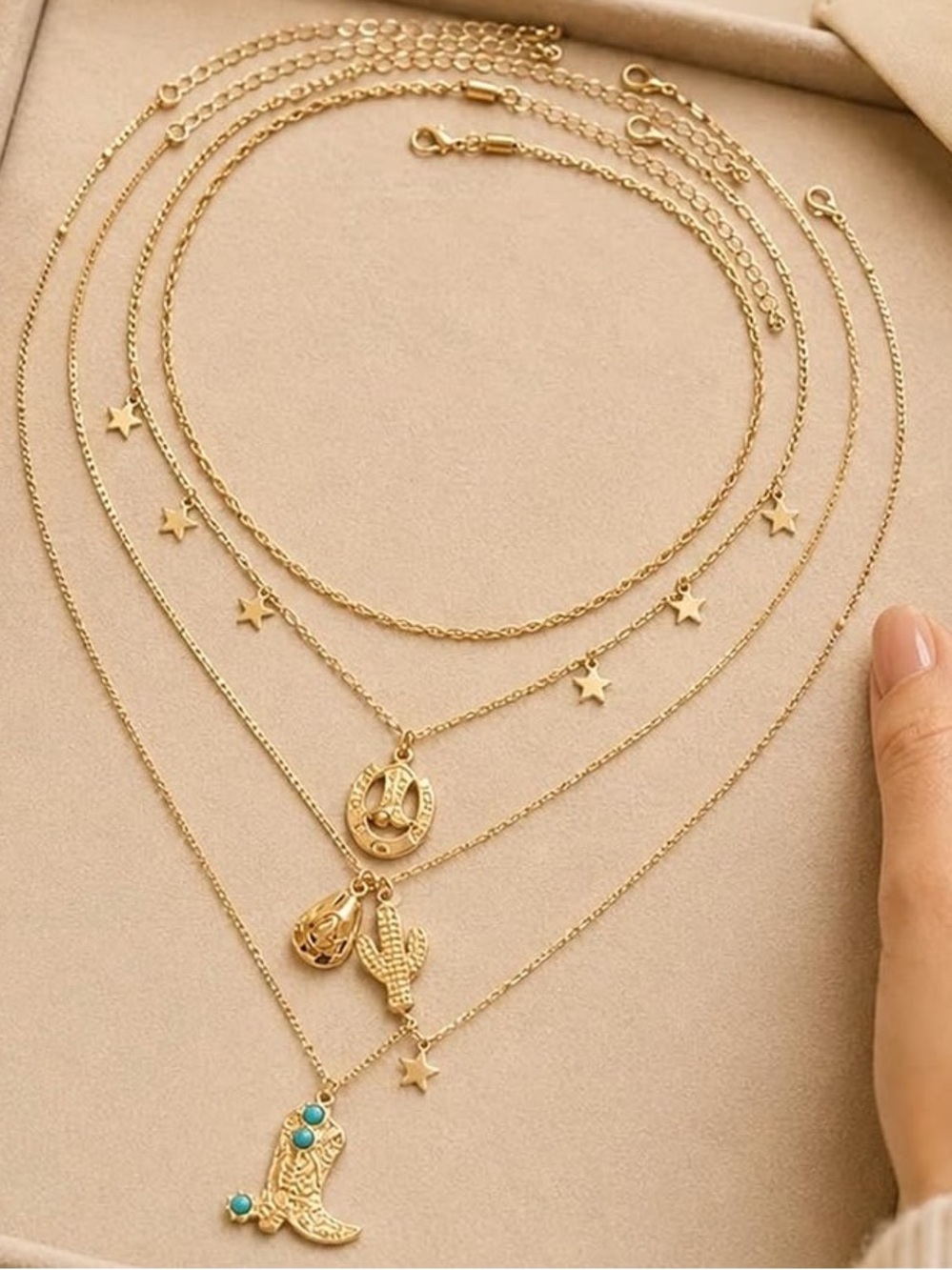Anthropologie Gold Layered Western Charm Necklace with Turquoise Accents